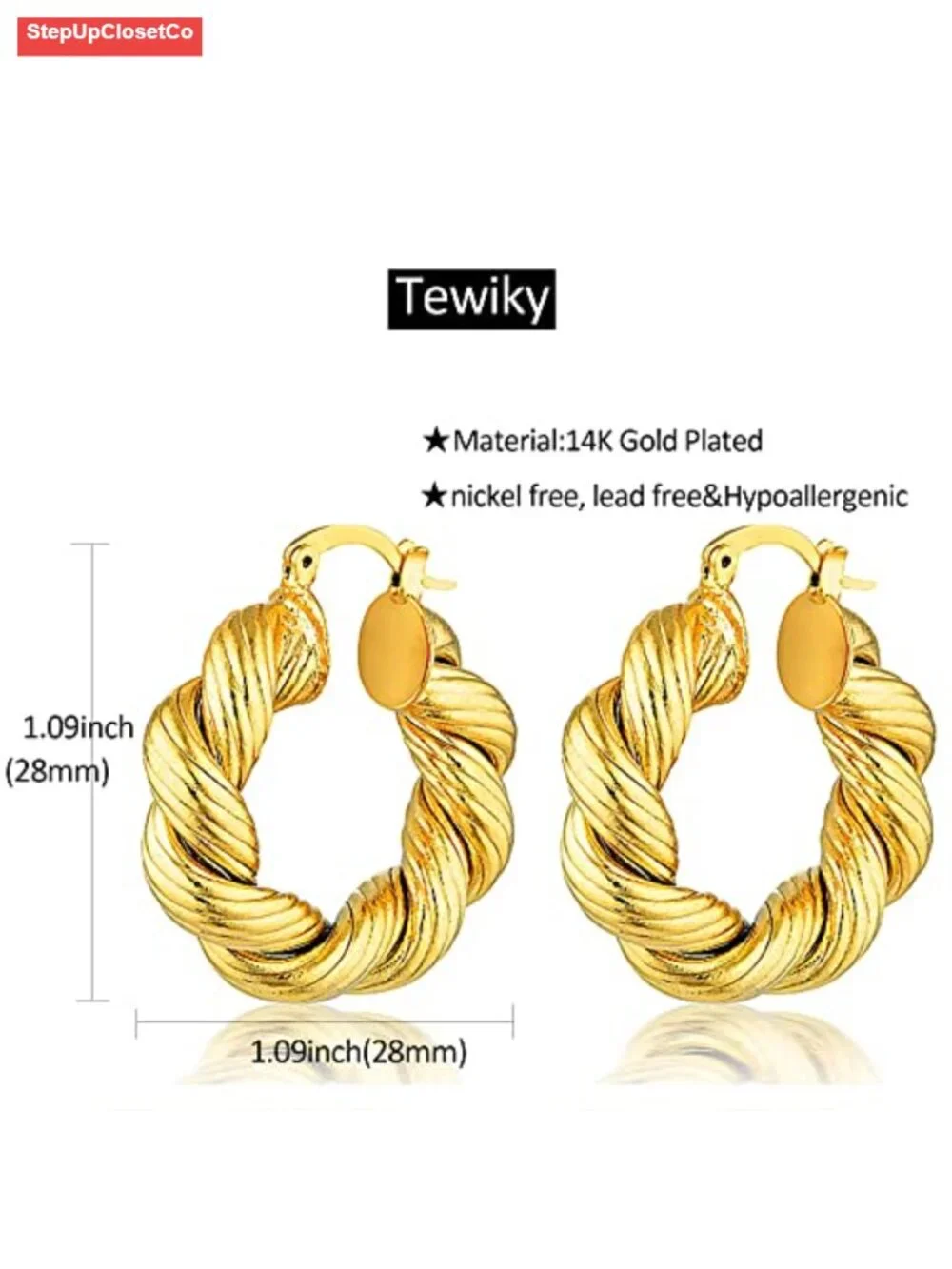 Chunky Gold Hoop Earrings 14k Gold Plated Thick Triple Twisted Hypoallergenic